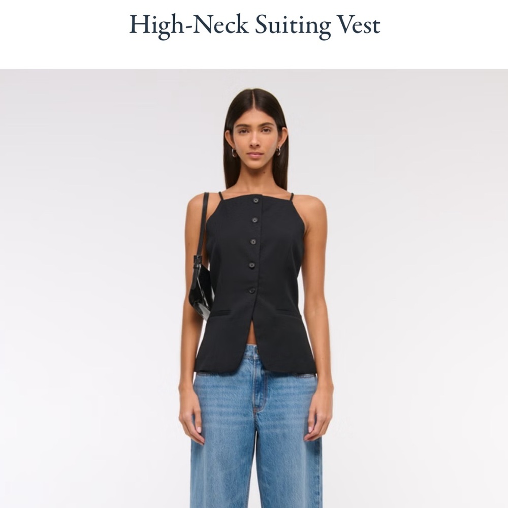 Black Button-Down Women's Top | A&F High Neck Suiting Vest